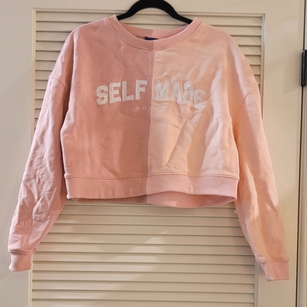 Monat - Two Toned Pink & White 100% Cotton Cropped Pullover Sweater